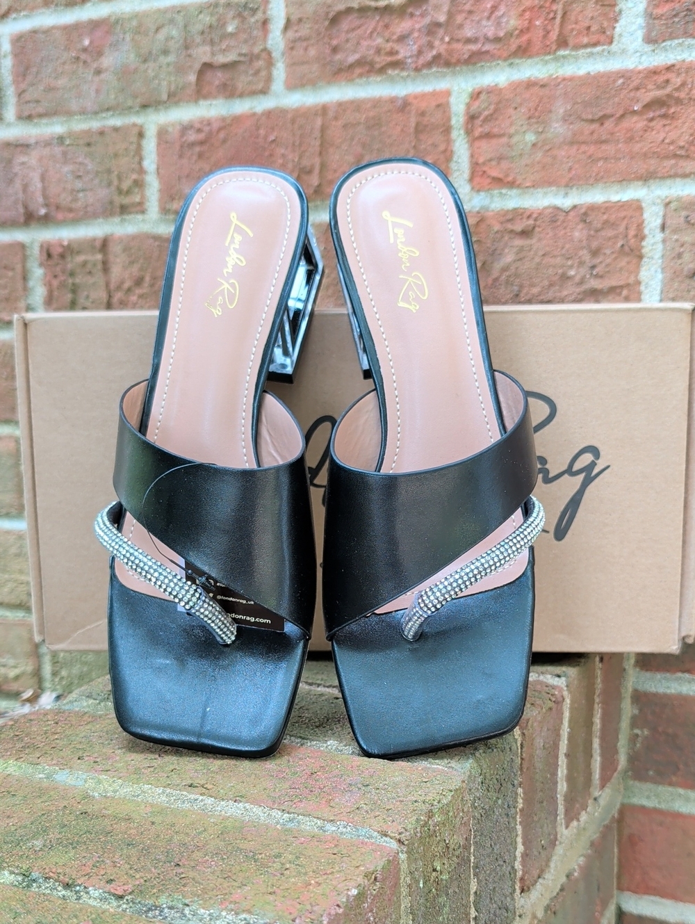 London Rag Black Rhinestone Accent  Slide Sandals Size B (841)